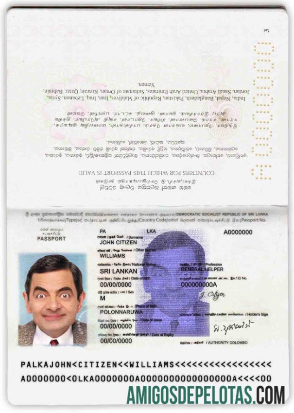 Passaporte do Sri Lanka amostra